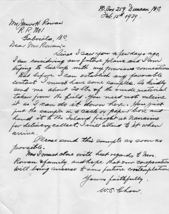 February letter to Rowan from Chow